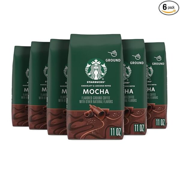 Starbucks Ground Coffee, Mocha Flavored,Naturally Flavored, 100% Arabica, 6 bags (11 oz each)